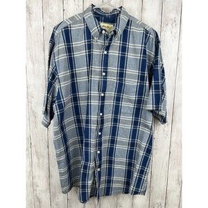 Eddie Bauer Light Flannel Button Up Shirt Mens Large Tall Long Sleeve Blue Plaid